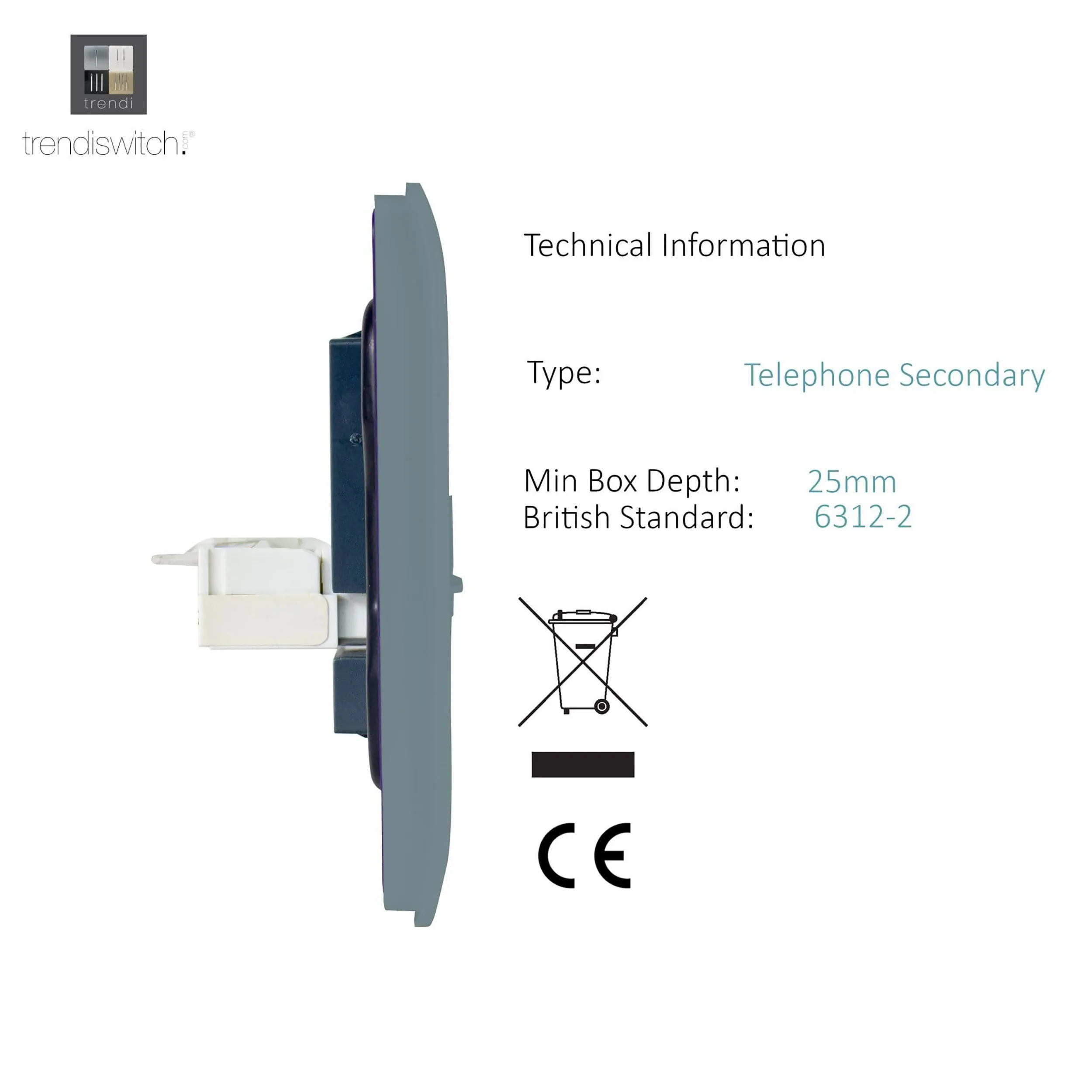 Single PC Ethernet Cat 5 & 6 Data Outlet Cool Grey ART-PCCG  Trendi Cool Grey